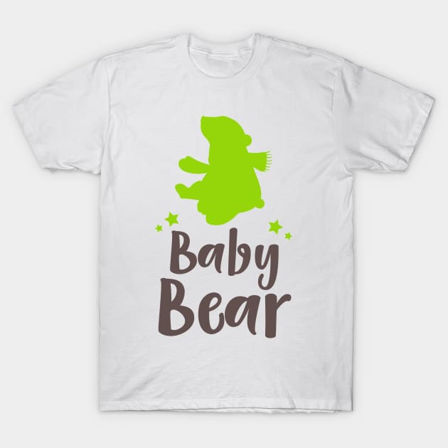 Baby Bear, Bear Cub, Cute Bear, Stars - Green T-Shirt by Jelena Dunčević